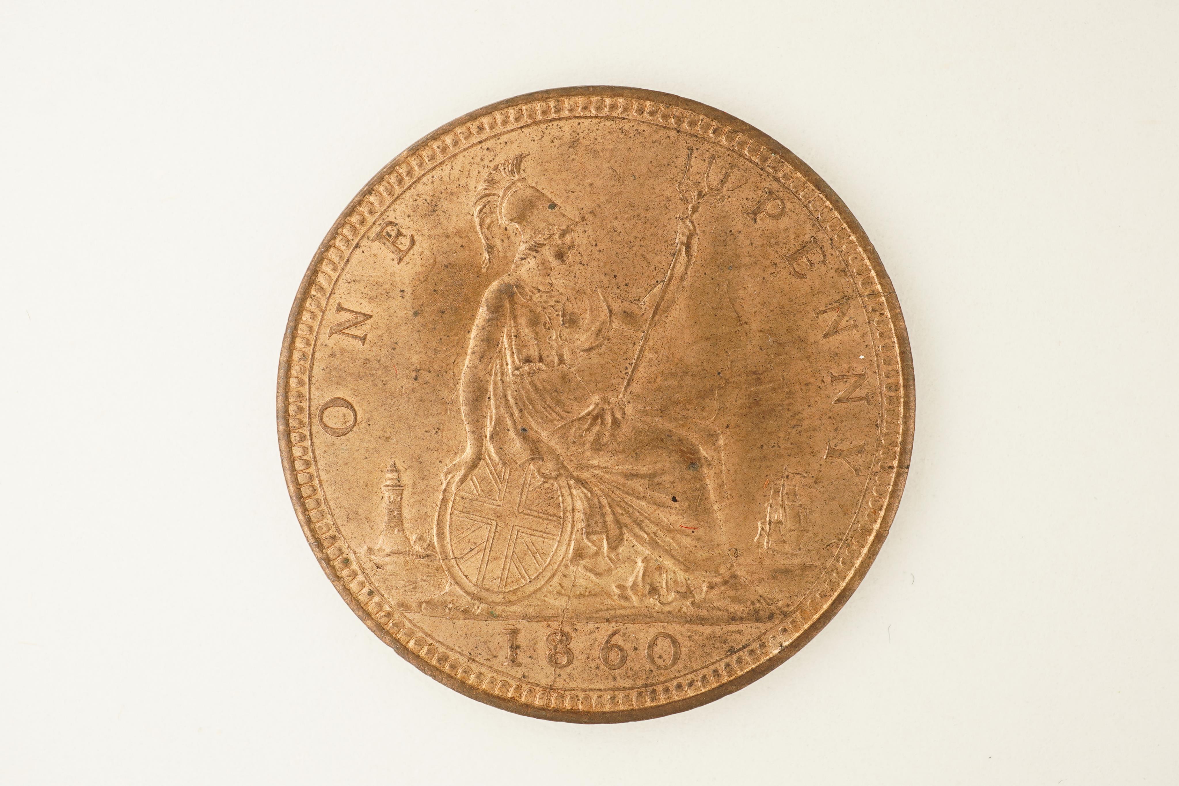 John Hill collection of British bronze pennies (1860-1967). Lots 2000-2046., British coins, Victoria, bronze penny, 1860, Fr. 13, Gouby dies E/d, EF or better, lustrous
